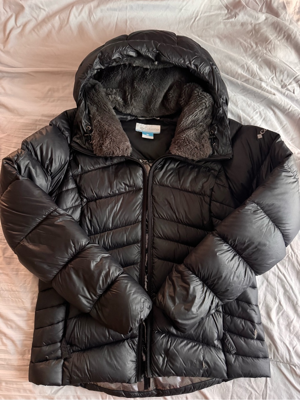 Columbia Women's Black Hooded Faux-Fur Lined Puffer Jacket